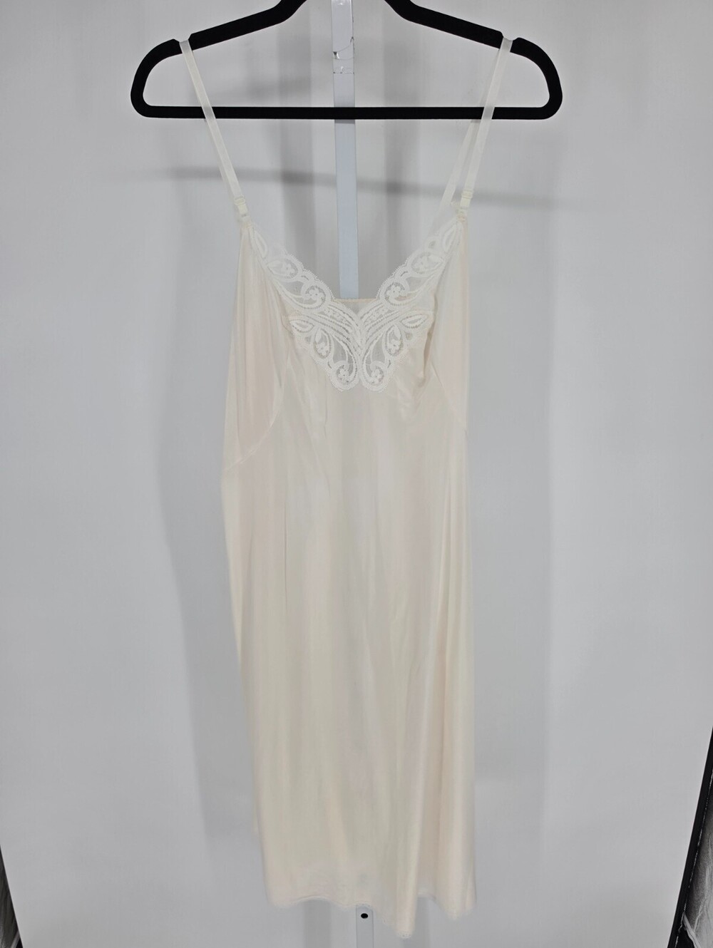 Vintage 1980s Womens Sz 42 (US XL) Nitron II Nylon Nightgown Cream Lace Trim